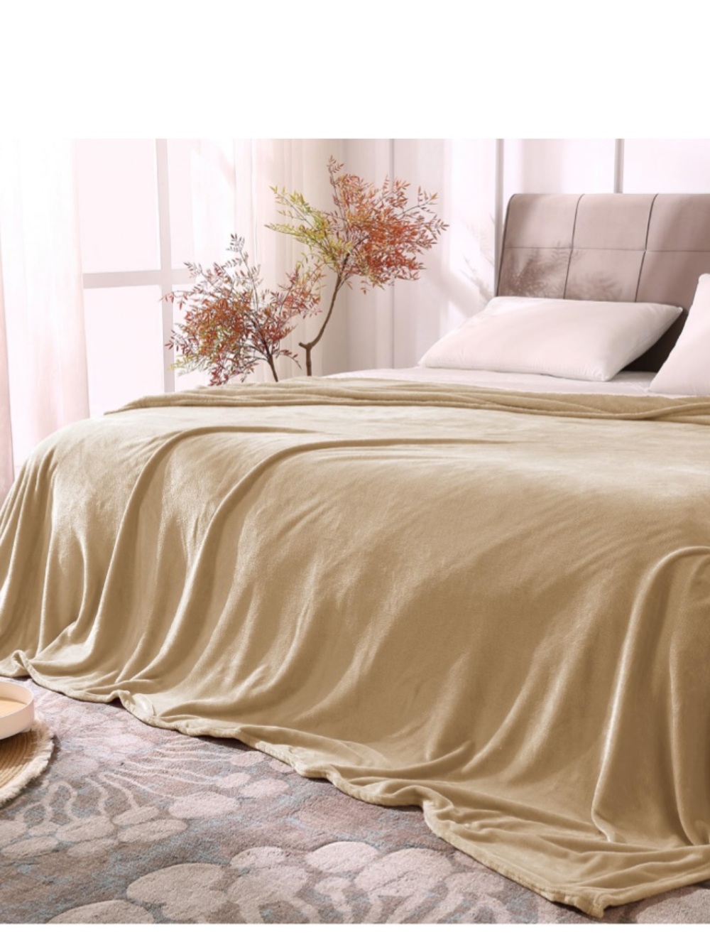 QUEEN SIZE Fleece Blanket Soft Lightweight All-Season - LIGHT CAMEL
